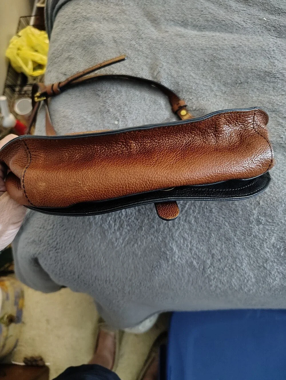 Vintage Fossil Classic Two-Tone Leather Saddle Bag - Black and Brown